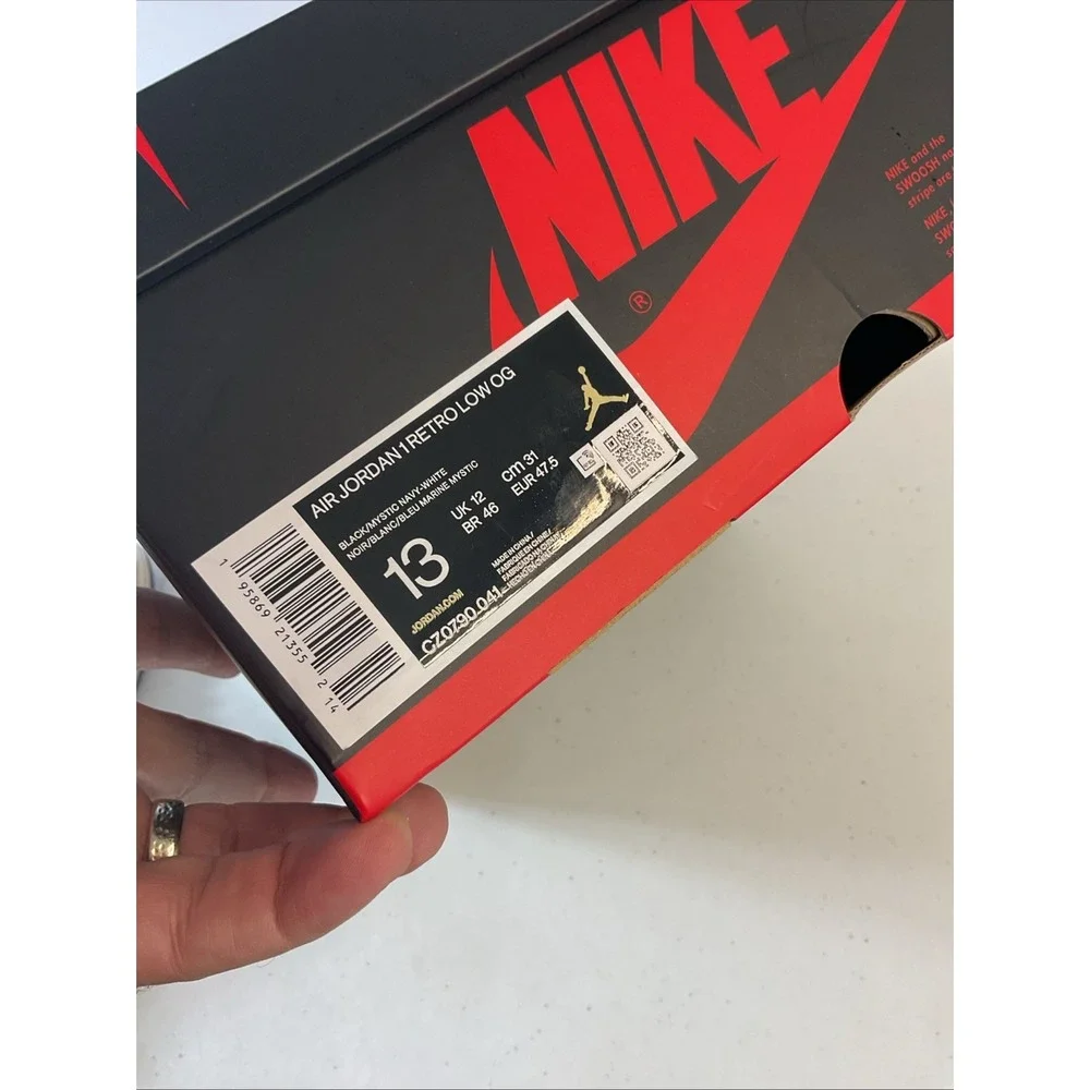 Men's Nike Air Jordan 1 Retro Low OG Black Mystic Navy White Box Size 13